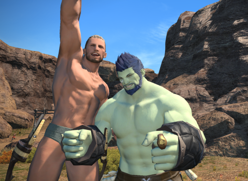 Roegadyn and Hyur Shirtless